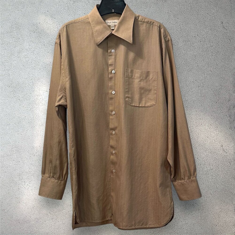 John W Nordstrom JWN 15.5-34 Brown Herringbone Button Up 100% Cotton Shirt